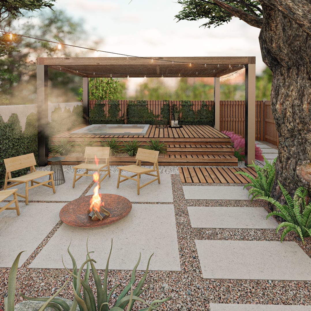 Backyard hot tub and gazebo